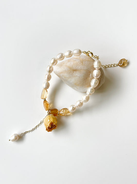 Rose Dried Flower with Pearl & Crystal Bracelet
