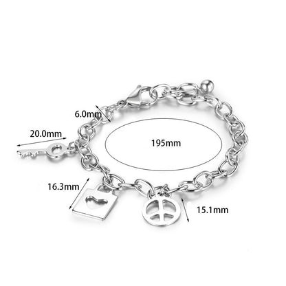 Silver Chain Link with Charms Necklace & Bracelet Jewelry Set