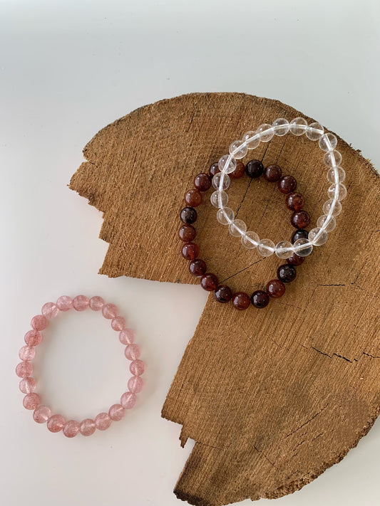 Solar Red · Clear Quartz, Orange Garnet & Strawberry Quartz Stacking Bracelets