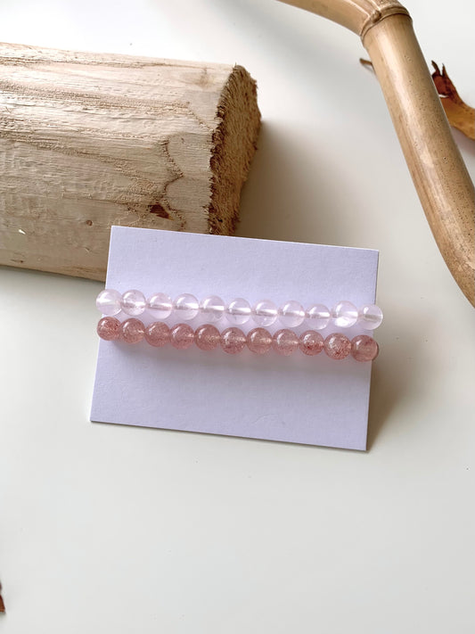 Shades of Pink · Rose Quartz & Strawberry Quartz Stacking Bracelets