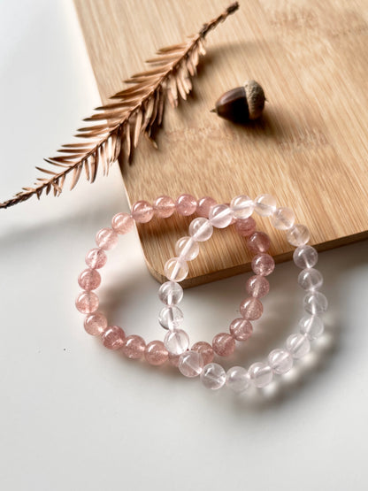 Shades of Pink · Rose Quartz & Strawberry Quartz Stacking Bracelets