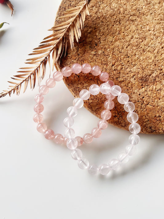Shades of Pink · Rose Quartz & Strawberry Quartz Stacking Bracelets