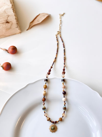Sunburst Floral Beaded Necklace