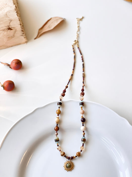 Sunburst Floral Beaded Necklace