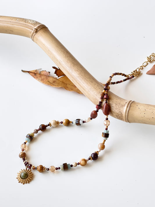 Sunburst Floral Beaded Necklace