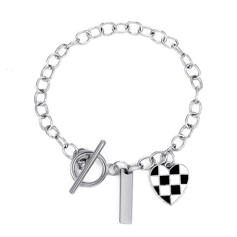 Vintage Black and White Checkerboard Heart Pendant Jewelry Set