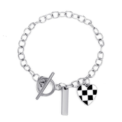 Vintage Black and White Checkerboard Heart Pendant Jewelry Set