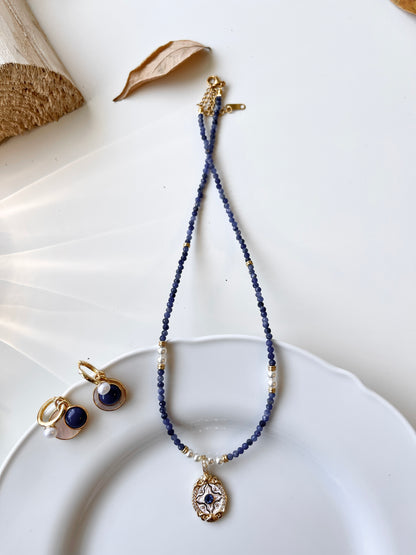 Vintage Blue Crystal & Mother of Pearl Jewelry Set