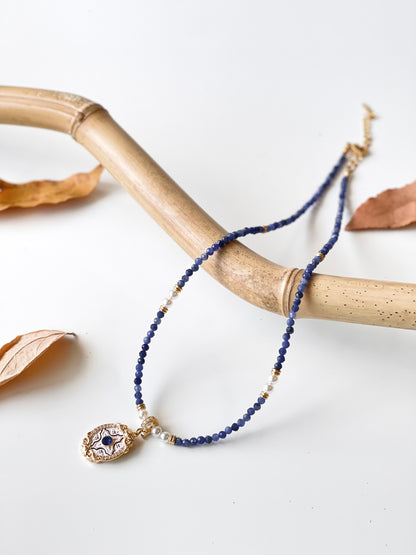 Vintage Blue Crystal & Mother of Pearl Jewelry Set