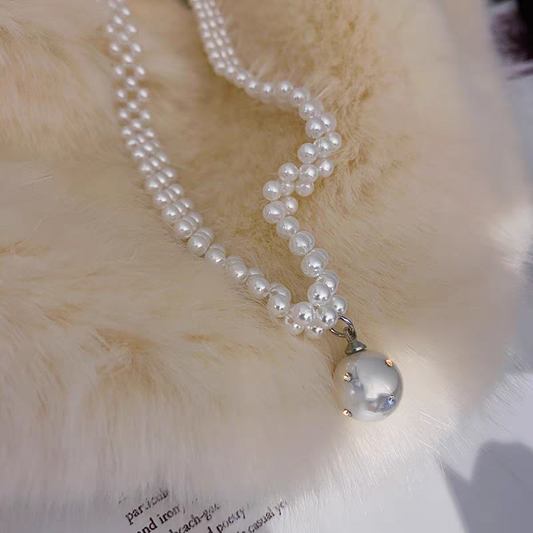 Woven Faux Pearl Choker Necklace & Earrings Jewelry Set