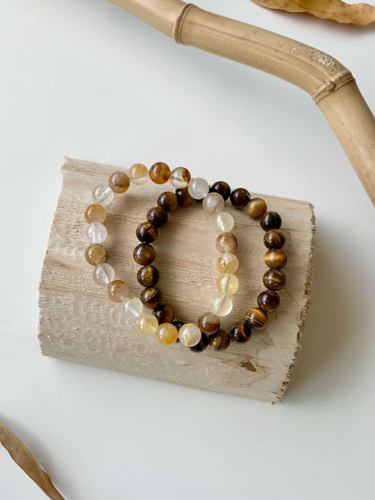 Different Shades of Yellow · Yellow Fluorite & Golden Tiger’s Eye Stacking Bracelets