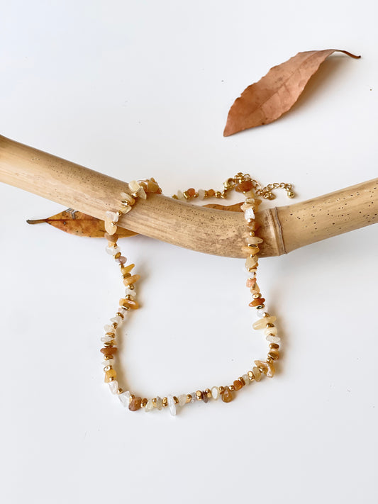 Irregular Natural Yellow Stone Beaded Necklace